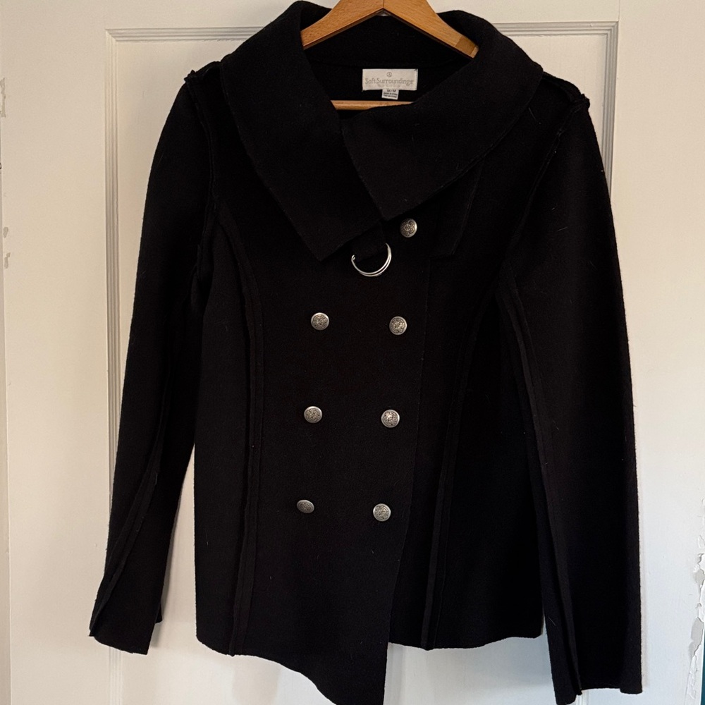 Soft Surroundings Asymmetrical Black Pea Coat